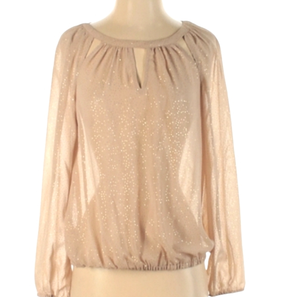 💐Jennifer Lopez sheer beige/tan sparkle blouse/top